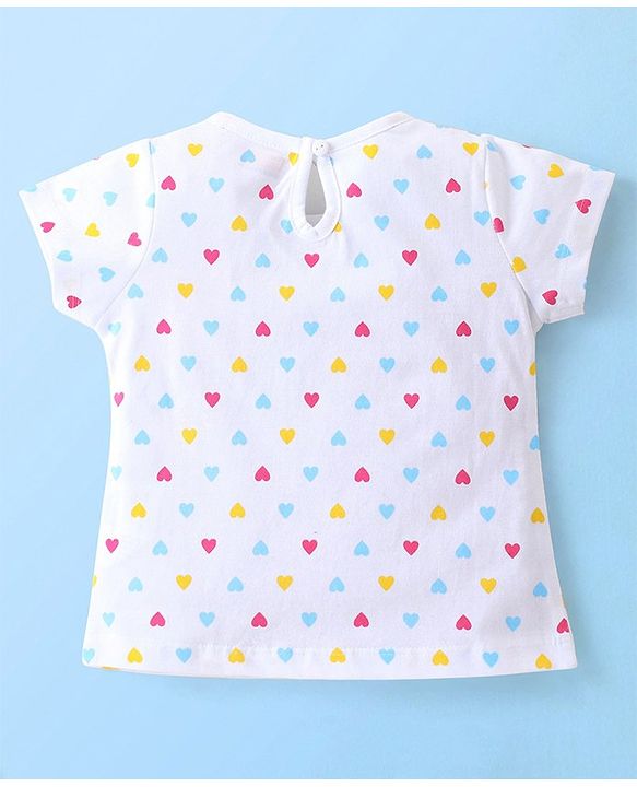 Babyhug 100% Cotton Knit Half Sleeves T-Shirt with Heart Graphics - White