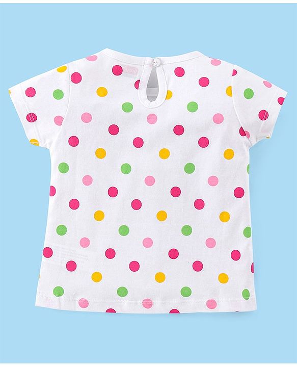 Babyhug 100% Cotton Knit Half Sleeves Top With Polka Dot Graphics - White