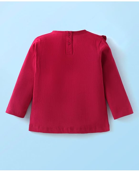 Babyhug Single Jersey Knit Full Sleeves Top & Lounge Pant Set with Frill Detailing & Dino Print - Maroon & White