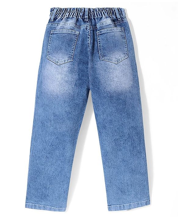 Pine Kids Cotton Elastane Woven Full Length Washed Denim Jeans - Medium Blue