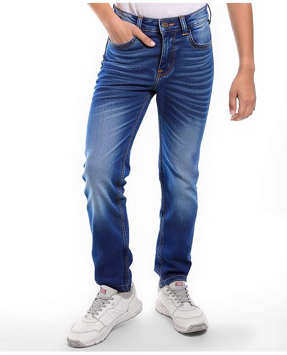 Pine Kids Denim Woven Full Length Washed Jeans - Navy