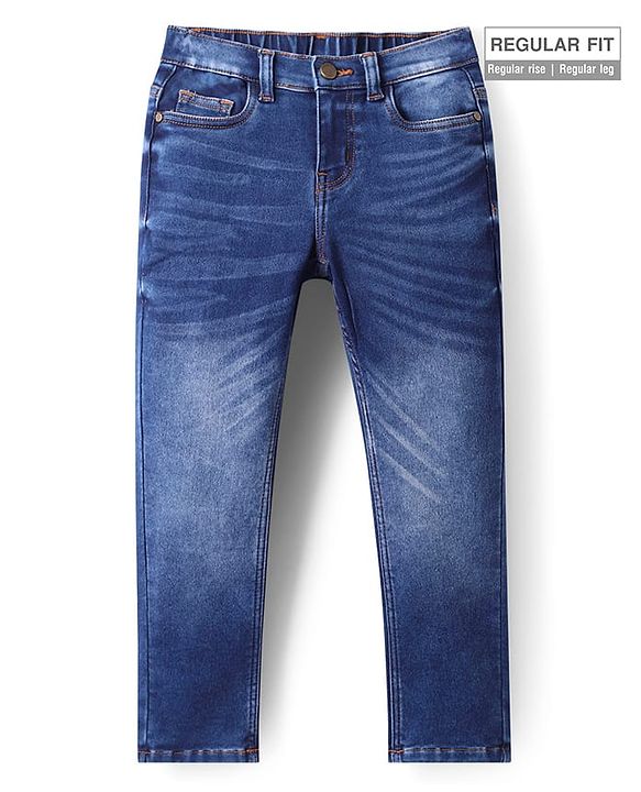 Pine Kids Denim Woven Full Length Washed Jeans - Navy