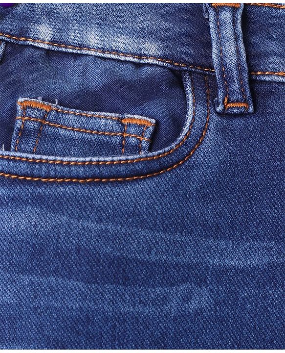 Pine Kids Denim Woven Full Length Washed Jeans - Navy
