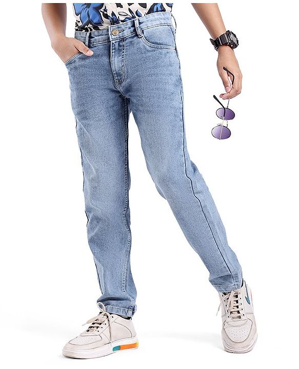 Pine Kids Cotton Elastane Full Length Washed Denim Jeans - Blue
