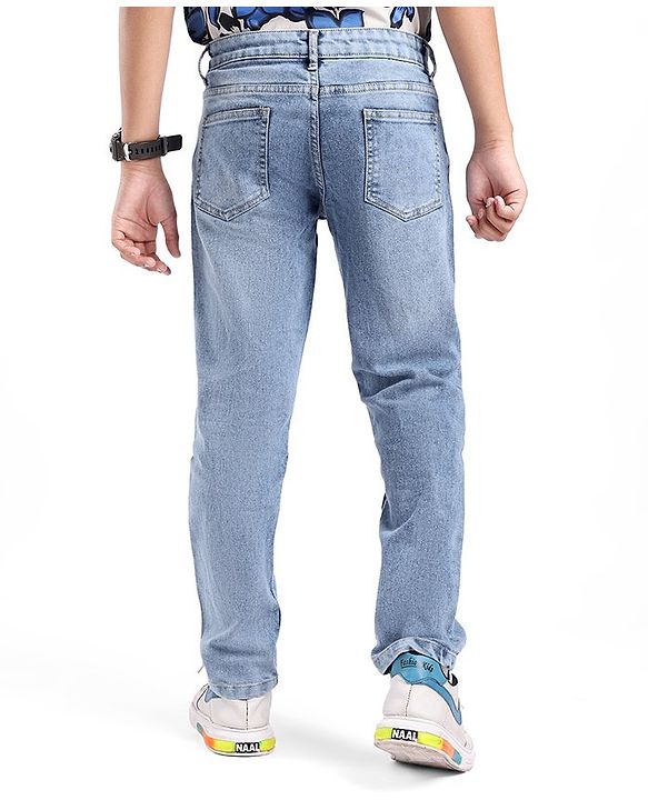 Pine Kids Cotton Elastane Full Length Washed Denim Jeans - Blue