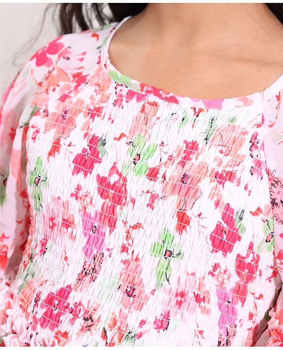 Pine Kids Woven Flared Sleeves All Over Floral Printed Tiered Dress - Pink