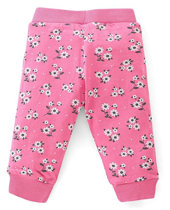 Babyhug Cotton Jersey Knit Full Length Lounge Pants Floral Print Pack of 2 - Pink & Blue