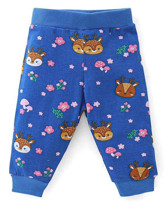 Babyhug Cotton Jersey Knit Full Length Lounge Pants Floral Print Pack of 2 - Pink & Blue