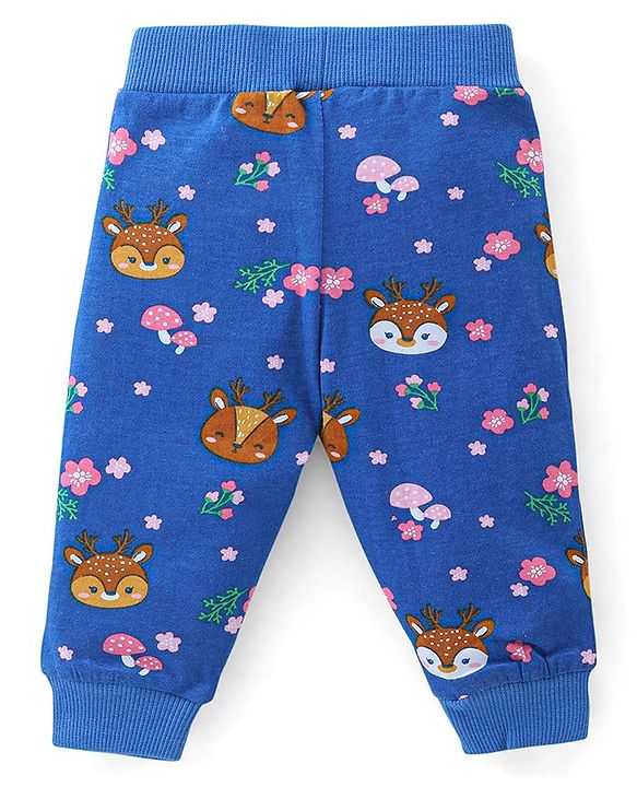 Babyhug Cotton Jersey Knit Full Length Lounge Pants Floral Print Pack of 2 - Pink & Blue