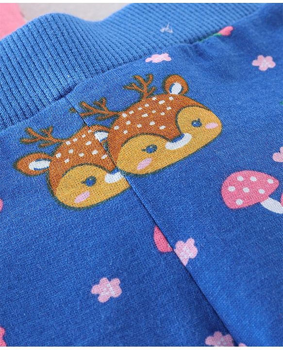 Babyhug Cotton Jersey Knit Full Length Lounge Pants Floral Print Pack of 2 - Pink & Blue