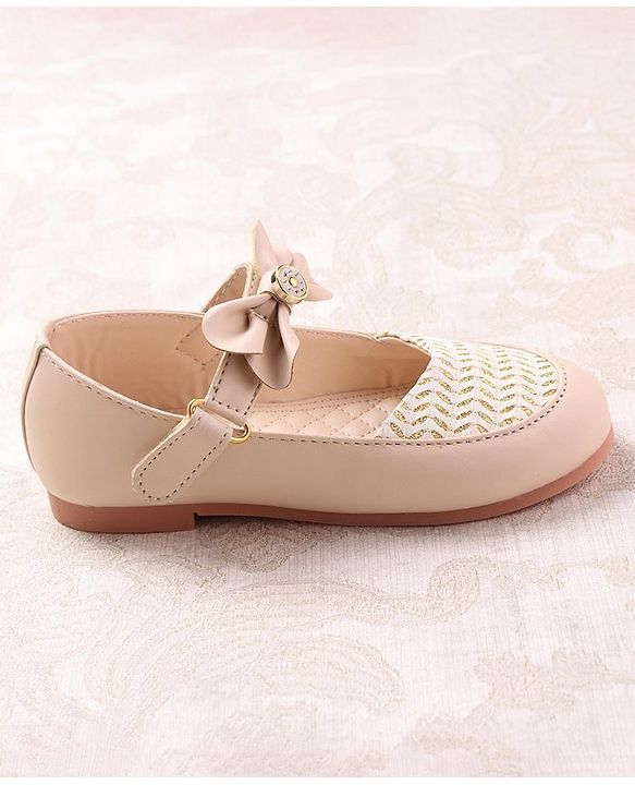 Cute Walk by Babyhug Ballerinas with Velcro Closure Bow Applique - Beige