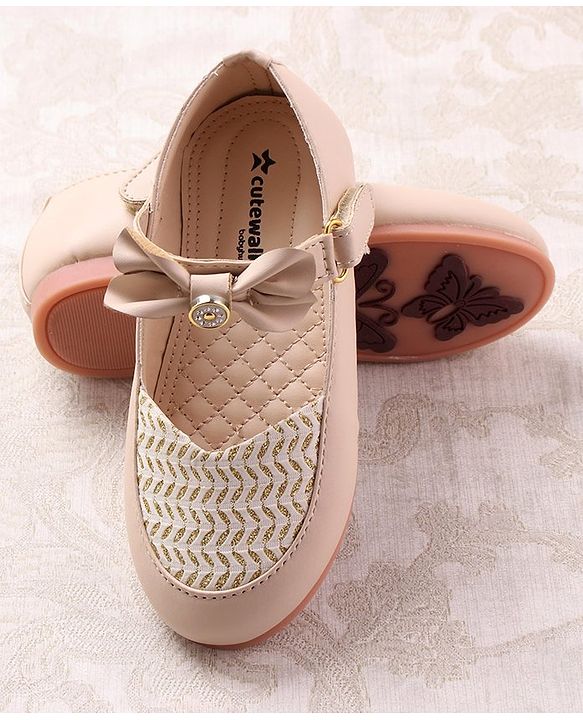 Cute Walk by Babyhug Ballerinas with Velcro Closure Bow Applique - Beige