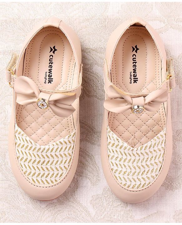Cute Walk by Babyhug Ballerinas with Velcro Closure Bow Applique - Beige