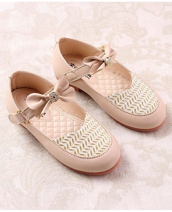 Cute Walk by Babyhug Ballerinas with Velcro Closure Bow Applique - Beige