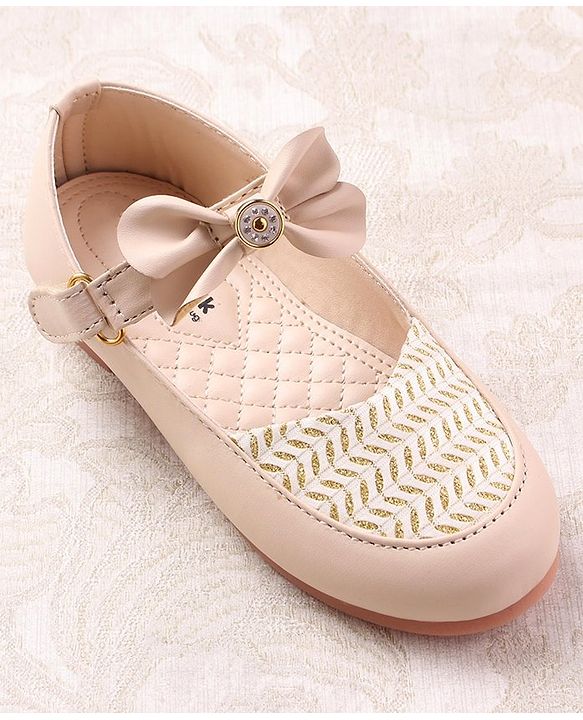 Cute Walk by Babyhug Ballerinas with Velcro Closure Bow Applique - Beige