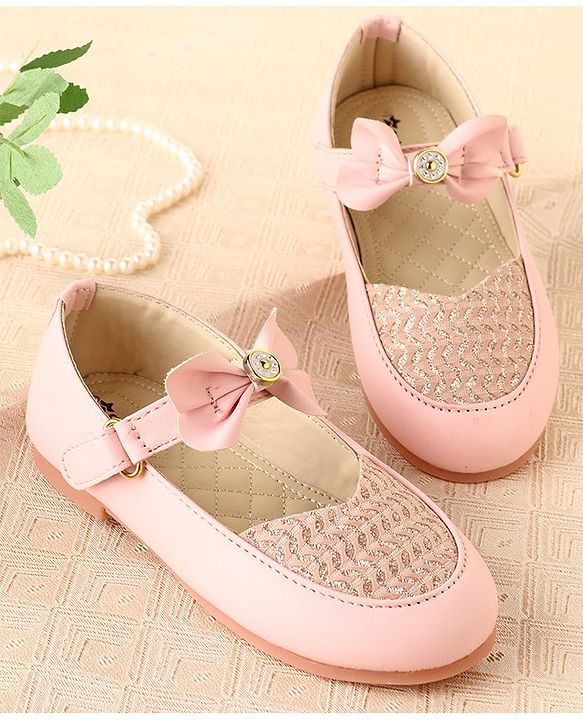 Cute Walk by Babyhug Slip On Bellies with Velcro Closure & Bow Applique - Pink