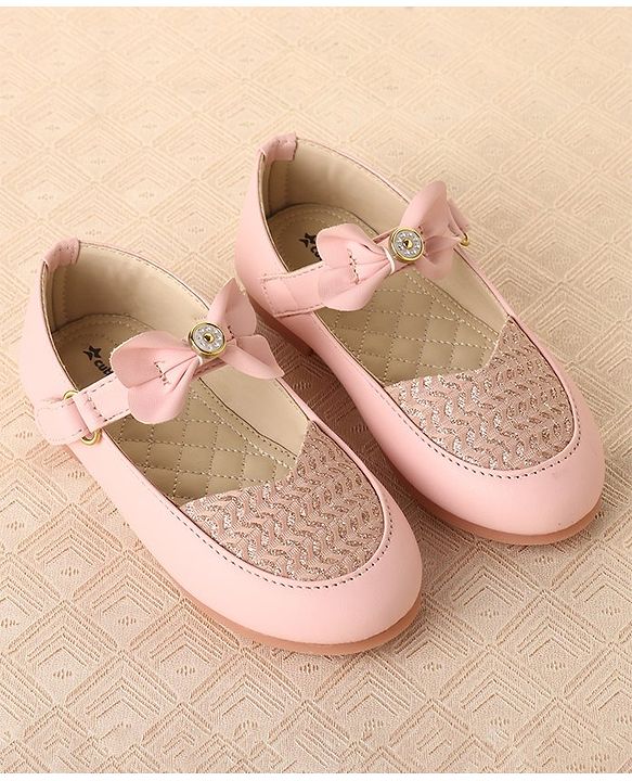 Cute Walk by Babyhug Slip On Bellies with Velcro Closure & Bow Applique - Pink