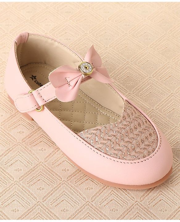 Cute Walk by Babyhug Slip On Bellies with Velcro Closure & Bow Applique - Pink