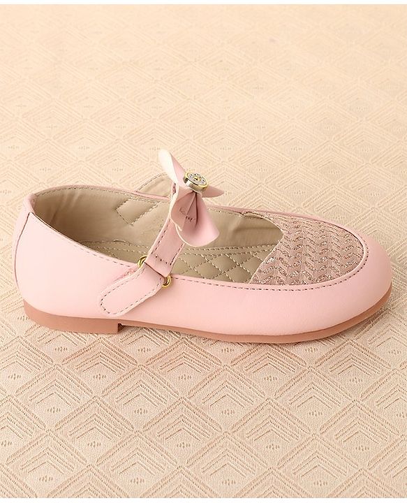 Cute Walk by Babyhug Slip On Bellies with Velcro Closure & Bow Applique - Pink