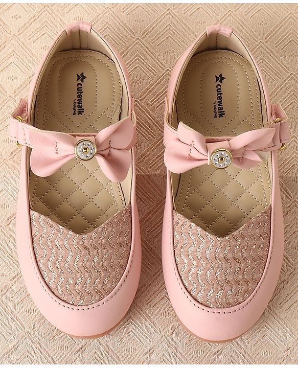 Cute Walk by Babyhug Slip On Bellies with Velcro Closure & Bow Applique - Pink