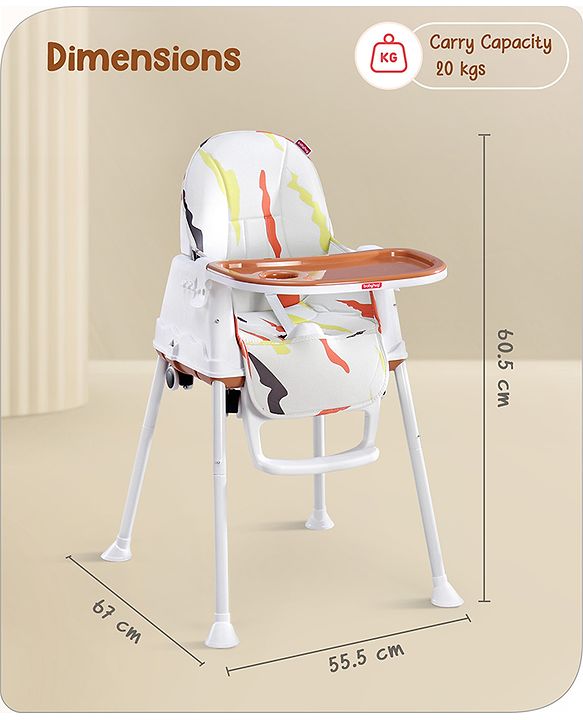 Babyhug Comfy High Chair with Printed Cushion - Brown| High Chair, Feeding Chair & Booster Chair| Adjustable Double Food Tray| Removable PU Leather Seat| Safety Harness| Removable Footrest