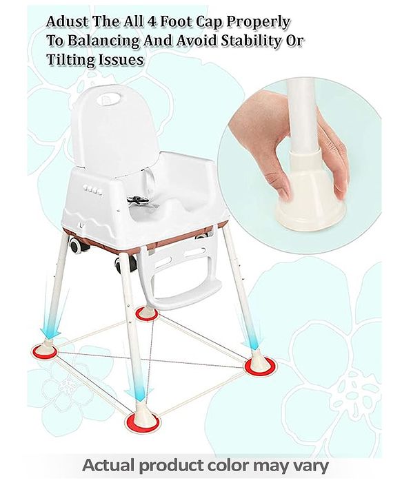 Babyhug Comfy High Chair with Printed Cushion - Brown| High Chair, Feeding Chair & Booster Chair| Adjustable Double Food Tray| Removable PU Leather Seat| Safety Harness| Removable Footrest