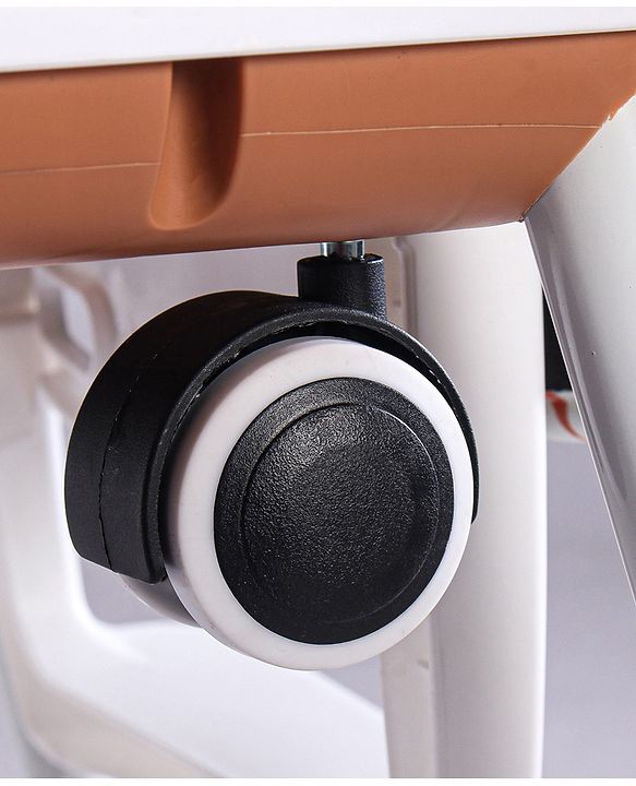 Babyhug Comfy High Chair with Printed Cushion - Brown| High Chair, Feeding Chair & Booster Chair| Adjustable Double Food Tray| Removable PU Leather Seat| Safety Harness| Removable Footrest