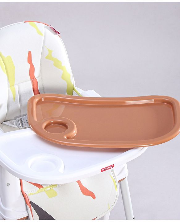 Babyhug Comfy High Chair with Printed Cushion - Brown| High Chair, Feeding Chair & Booster Chair| Adjustable Double Food Tray| Removable PU Leather Seat| Safety Harness| Removable Footrest