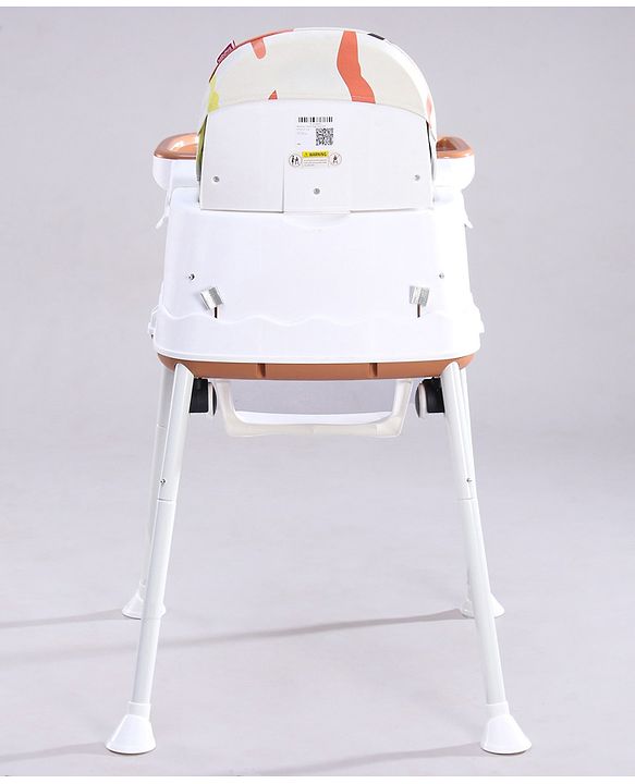 Babyhug Comfy High Chair with Printed Cushion - Brown| High Chair, Feeding Chair & Booster Chair| Adjustable Double Food Tray| Removable PU Leather Seat| Safety Harness| Removable Footrest