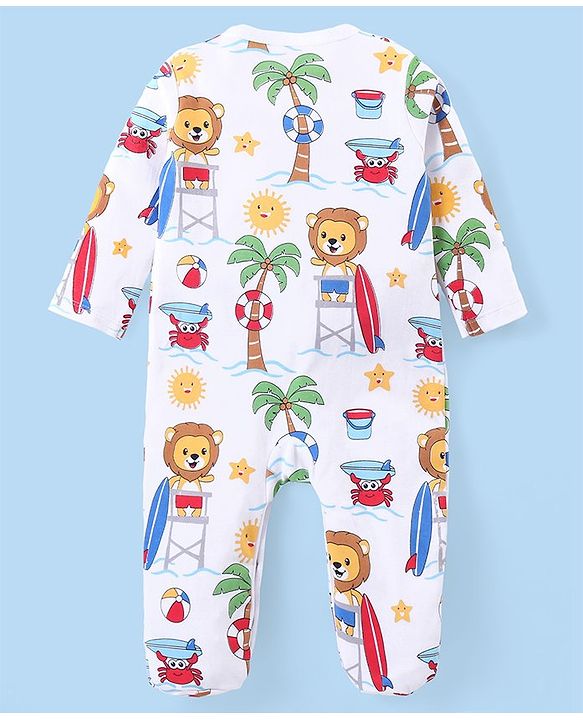Babyhug Cotton Knit Full Sleeves Sleepsuits With Animal Print Pack Of 2 - Multicolor