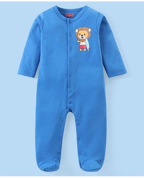 Babyhug Cotton Knit Full Sleeves Sleepsuits With Animal Print Pack Of 2 - Multicolor