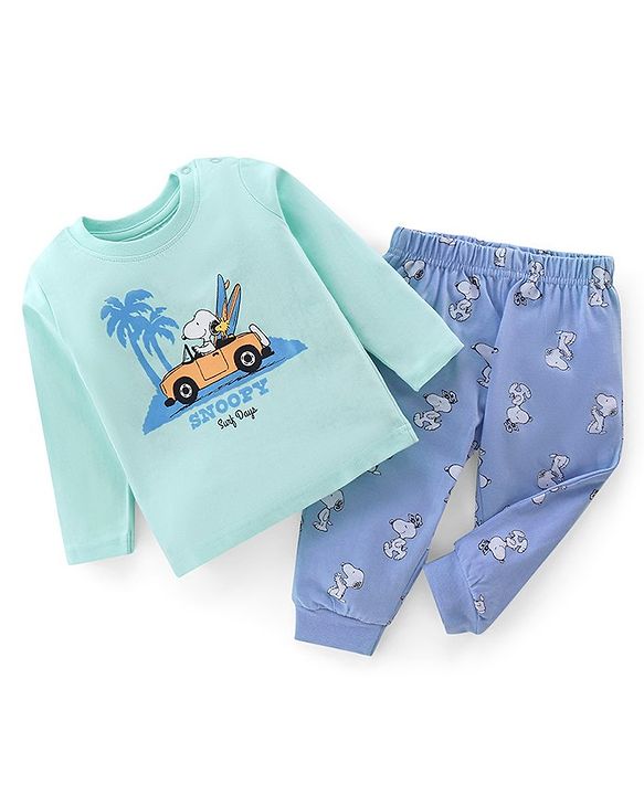 Babyhug Cotton Single Jersey Knit Full Sleeves Snoopy Print Night Suit - Blue