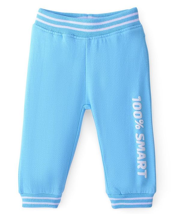 Babyhug Cotton Looper Full Length Lounge Pant Text Print- Blue