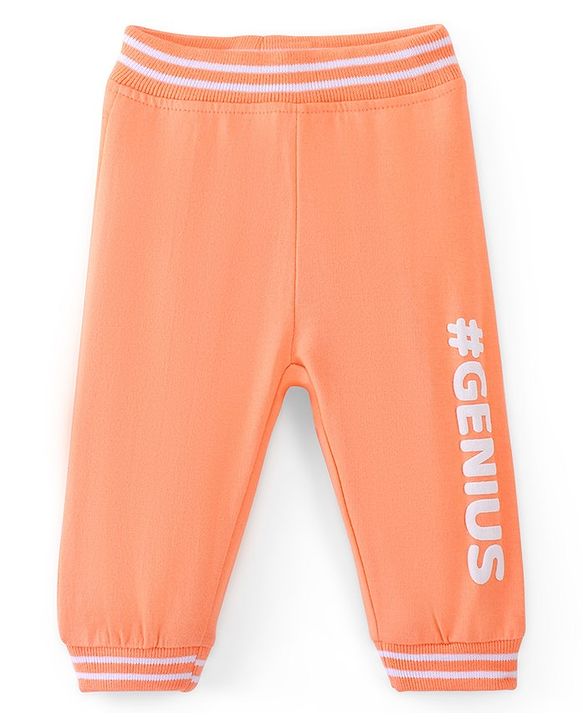 Babyhug Cotton Looper Full Length Lounge Pant Text Print- Orange