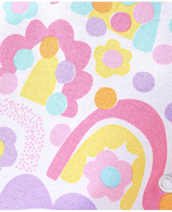 Babyhug 100% Cotton Knit Full Sleeves Floral Print Romper - Multicolour