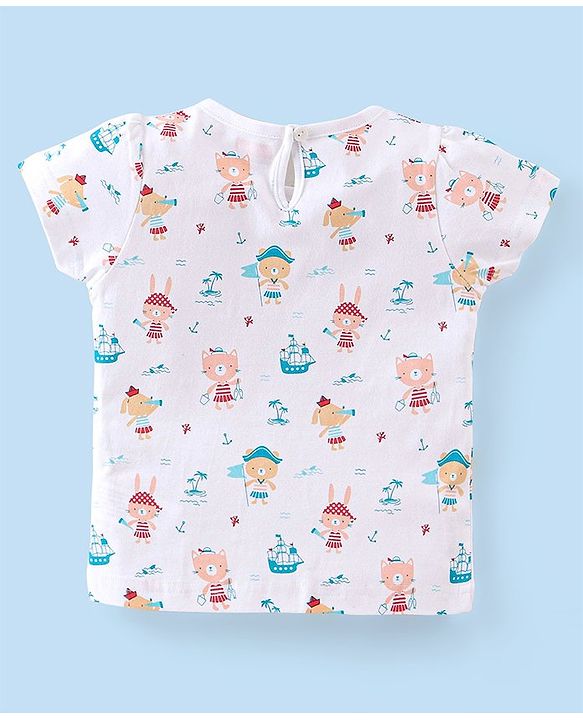 Babyhug Cotton Knit Half Sleeves T-Shirts with Frill Detailing Teddy Print Pack of 3 - Multicolour