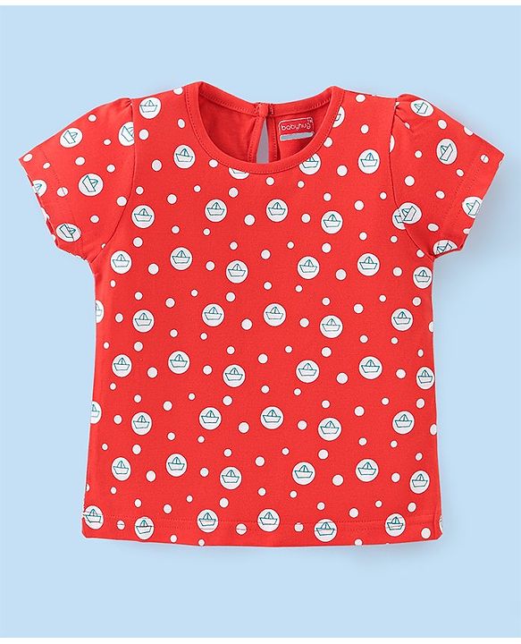 Babyhug Cotton Knit Half Sleeves T-Shirts with Frill Detailing Teddy Print Pack of 3 - Multicolour