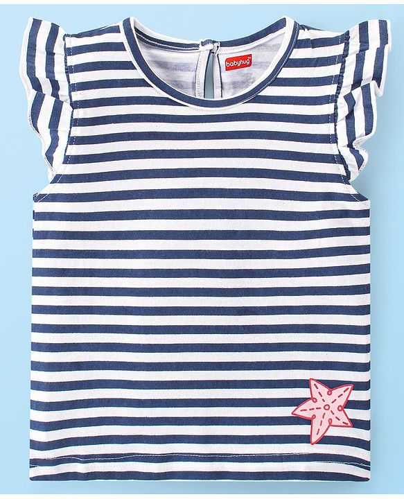 Babyhug 100% Cotton Knit Frill Sleeves Tops Boat Print Pack of 3 - Multicolour