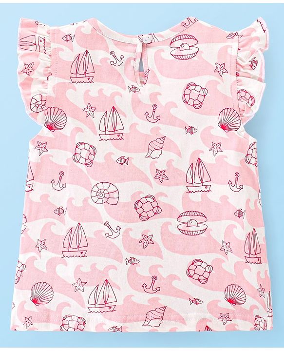 Babyhug 100% Cotton Knit Frill Sleeves Tops Boat Print Pack of 3 - Multicolour