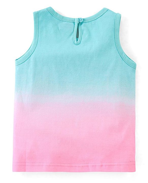 Babyhug 100% Cotton Sleeveless T-Shirt with Text Graphics & Bow Detailing - Pink & Blue