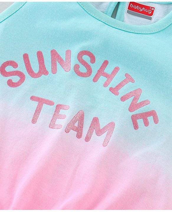 Babyhug 100% Cotton Sleeveless T-Shirt with Text Graphics & Bow Detailing - Pink & Blue