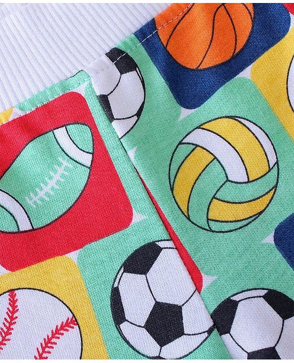 Babyhug Cotton Looper Knit Full Length Lounge Pant Foot Ball Print - Multicolour