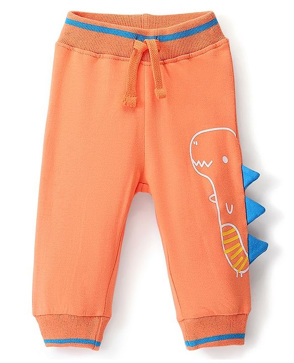 Babyhug Cotton Looper Full Length Lounge Pant with Dino Print - Orange