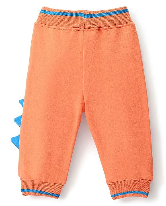Babyhug Cotton Looper Full Length Lounge Pant with Dino Print - Orange