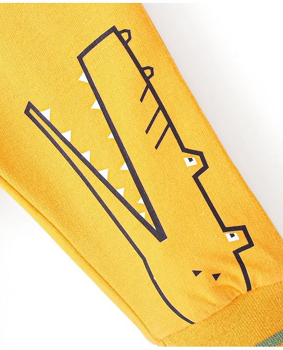 Babyhug Cotton Looper Full Length Lounge Pant Croc Print - Yellow