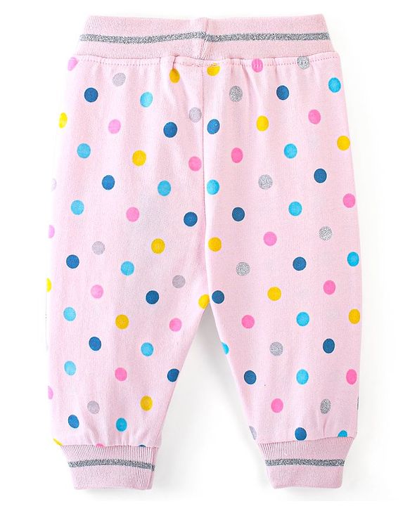 Babyhug Cotton Looper Knit Full Length Lounge Pant Polka Dot Print - Pink