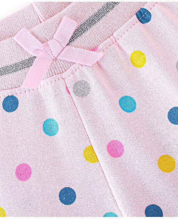 Babyhug Cotton Looper Knit Full Length Lounge Pant Polka Dot Print - Pink