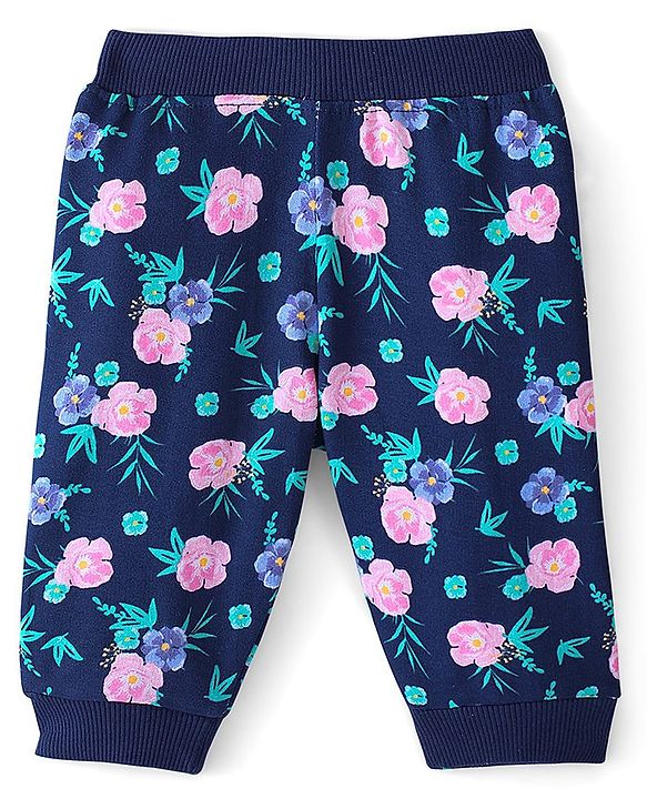 Babyhug Cotton Looper Knit Full Length Lounge Pant Floral Print - Blue