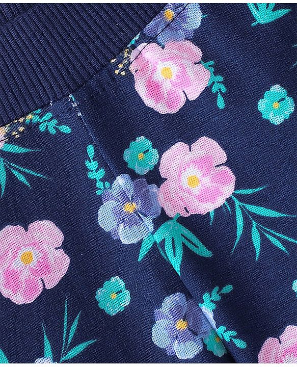 Babyhug Cotton Looper Knit Full Length Lounge Pant Floral Print - Blue