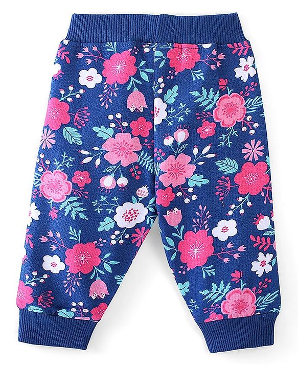 Babyhug Cotton Looper Knit Full Length Lounge Pant Floral Print - Blue